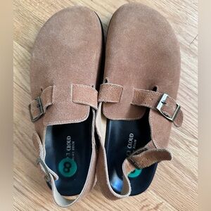 Project Cloud Women's Camel Color Suede Clogs with Buckle